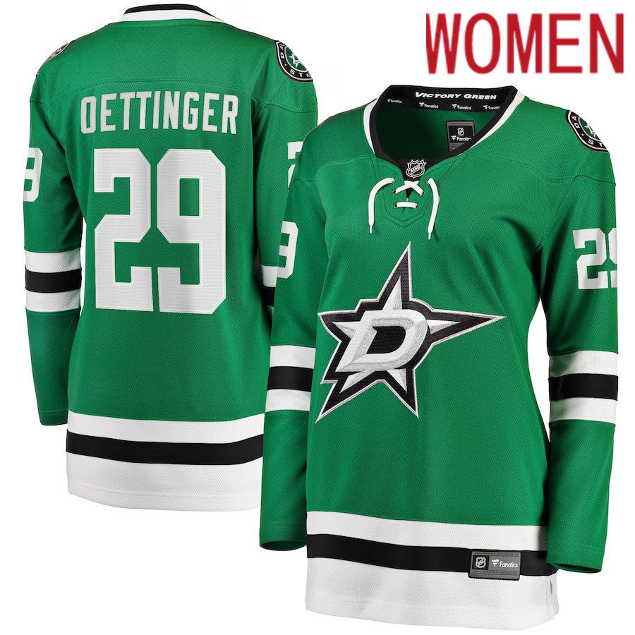 Women Dallas Stars #29 Jake Oettinger Fanatics Branded Kelly Green Home Breakaway Player NHL Jersey->women nhl jersey->Women Jersey
